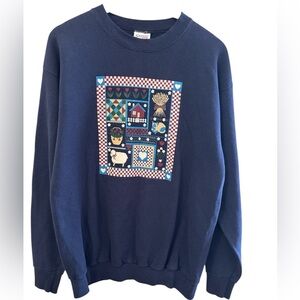 Vintage Santee SweatshirtWomen’s Size L BlueCountry FarmhousePatchworkGraphicUSA
